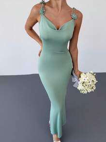 Firerie Women's Elegant Romantic Wedding Embroidery Festival Boho Floral Vacation Long Dress With V-Neck And 3D Flower Decor,Bodycon Spaghetti Strap Dress ,Beach Dress,Graduation Dresses,Brunch Outfits Wedding Guest Dress Women,Summer Outfits/Dress,Summer,Summer Dresses For Women,Graduation,Graduation Dresses For Women,Back To School Dress - Mint Green - View 6