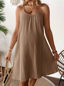 SHEIN Pregnant Women Summer Casual Solid Color Sling Dress Maternity Dress