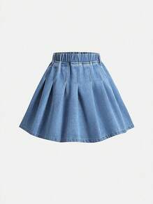 SHEIN Tween Girls Denim Two Pieces Outfits - Light Wash - View 5