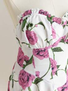 Soleia Váy ống thường ngày họa tiết hoa hồng cỡ lớn cho nữ đi biển, thích hợp cho mùa thu trở lại trường - Nhiều màu - Xem 7