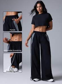 Menodora SHEIN Sport Pantalón de chándal holgado y casual tejido para mujer - Negro - Ver 5