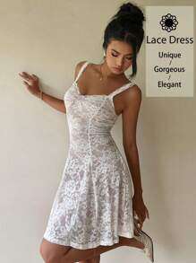 Siren Gaze Abito sottoveste a tubino di pizzo attillato da donna, abito di pizzo plissettato, abbigliamento elegante