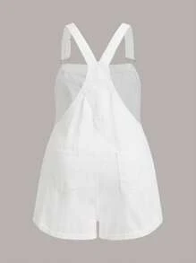 EMERY ROSE 大码女式侧扣休闲牛仔连体裤女式夏季服装节日服装优雅度假服装女式连体裤休闲工装裤 - 白色 - 查看 3