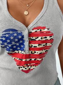 SHEIN LUNE Independence Day Patriotic Flag Pattern Casual Loose Top, Plus Size Mother's Day Church Outfits Women