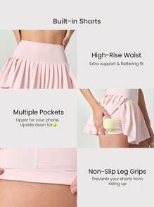 GLOWMODE Ace Flex 收腹百褶网球裙，内置短裤侧袋，适合网球高尔夫日常春夏穿着 - 淺粉色 - 查看 4