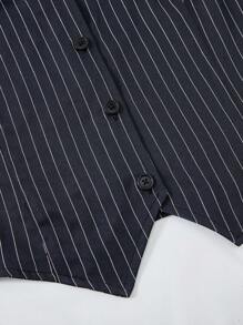 SHEIN Explorewe 2pcs/Set Teenager Striped Vest Top And Matching Striped High-Waisted Pants, Elegant Premium Set - Black - View 7