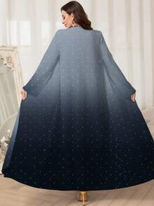 Al Najma 女士波尔卡圆点渐变印花优雅长袖长袍，端庄长袍 - 彩色 - 查看 2