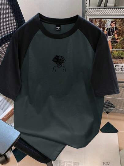 Manfinity Joysei 标准尺寸插肩袖黑灰色男士图案印花休闲 T 恤