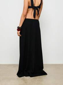 AiiRZ Falda larga tipo maxi con efecto de lino y cintura con cordón, fluida y larga para el verano, casual, de playa, vacaciones, estilo bohemio, hasta el suelo, tipo línea A, para usar de resort