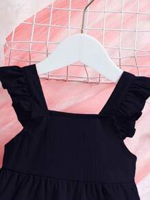 SHEIN Girls Casual Vacation Cake Ruffle Collar Dress - Navy Blue - View 3