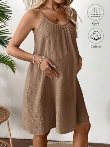 SHEIN Pregnant Women Summer Casual Solid Color Sling Dress Maternity Dress