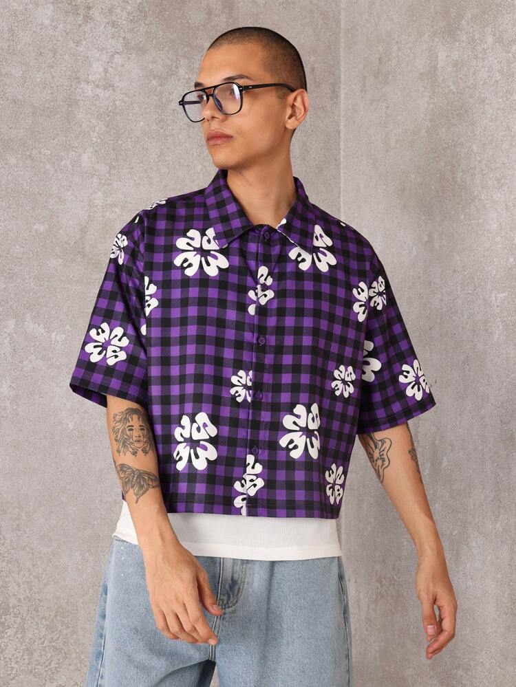 Floral Gingham Hawaiian Shirt