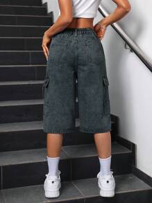 SHEIN ICON Shorts vaqueros de unicolor para mujer, de moda para el verano