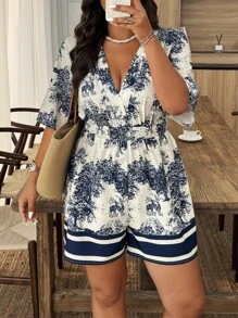 SHEIN Clasi Plus Size Casual Vacation Style Printed Jumpsuit - Multicolor - View 1