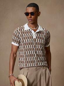Men's Knitted Short Sleeve Elastic Fitted Casual POLO Shirt, Fashionable Everyday Wear, Suitable For Summer, Vacation, Daily Matching, Party, Men's Gift, School
