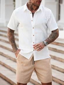 Manfinity Homme 休闲风格男士衬衫和短裤套装男士夏季服装夏季服装男士男士衬衫套装，男士成熟休闲衬衫套装适合户外度假和休闲场合。 - 彩色 - 查看 5