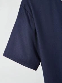 SHEIN 2 件套青少年男孩纹理华夫格面料短袖 T 恤和短裤套装 - 寶藍色 - 查看 3