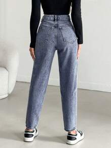 EURMUSE 100%纯棉女士高腰锥形牛仔裤