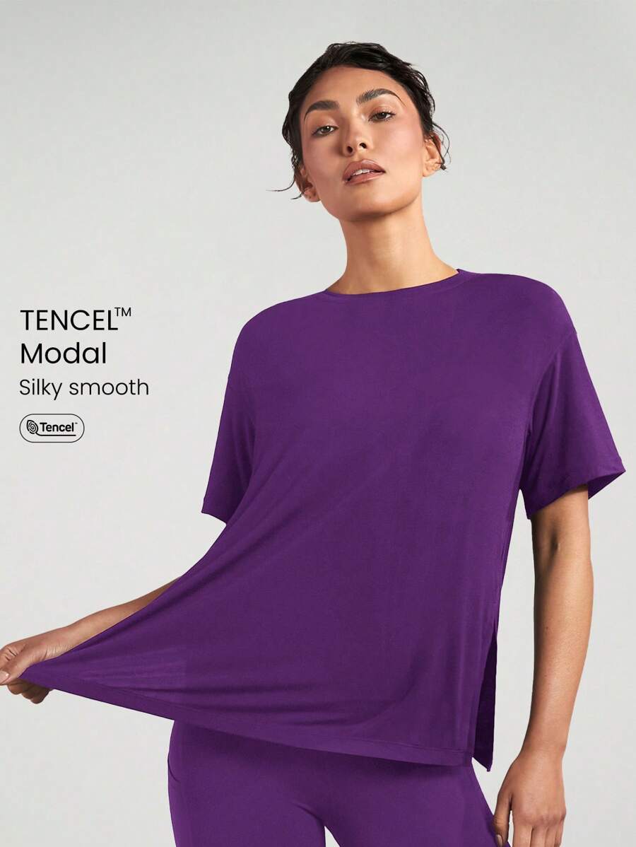 GLOWMODE Modal Oversized Everymode Tee Daily Casual Summer Compression Shirt - Violet Purple - View 1