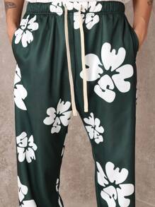 SUMWON Floral Print Athletic Joggers Drawstring Sweatpants Workout Training Running Pants Casual Sports Active Performance Bottoms Spring Summer Fashion - Dark Green - View 7