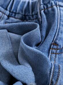 SHEIN Baby Girls' Spring Summer Boho Cute Jeans Shorts, Water Wash Casual Fashionable Comfortable Soft Denim Shorts - Medium Wash - View 5