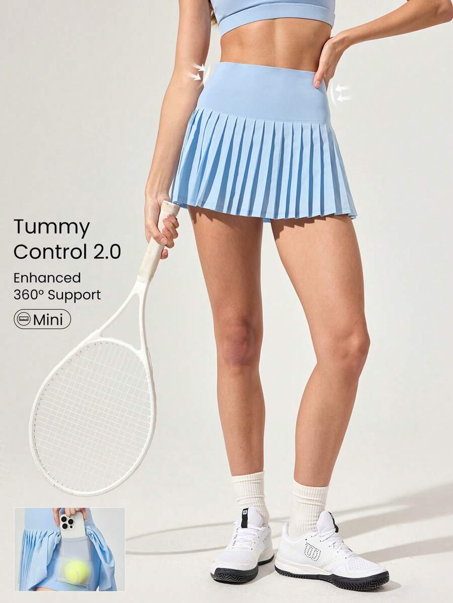 GLOWMODE Jupe plissée 2.0 à contrôle du ventre, avec shorts intégrés, poches latérales, grips anti-glisse. Pour le tennis, le golf, le pickleball et le port quotidien. Séchage rapide, 7,62 cm - Bleu ciel - Voir 1