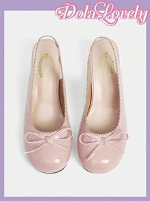Dola Lovely Bow Decor Mary Jane High Heel Shoes, Elegant Ladylike Pumps - Baby Pink - View 9