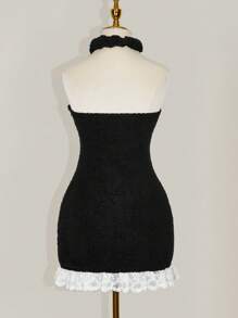 Sweetina 可爱猫咪刺绣抹胸迷你连衣裙 - 黑色 - 查看 2