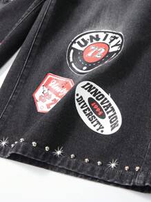 ROMWE MEN Prep Men's Vintage Denim Jeans, Suitable For Summer - Black - View 6