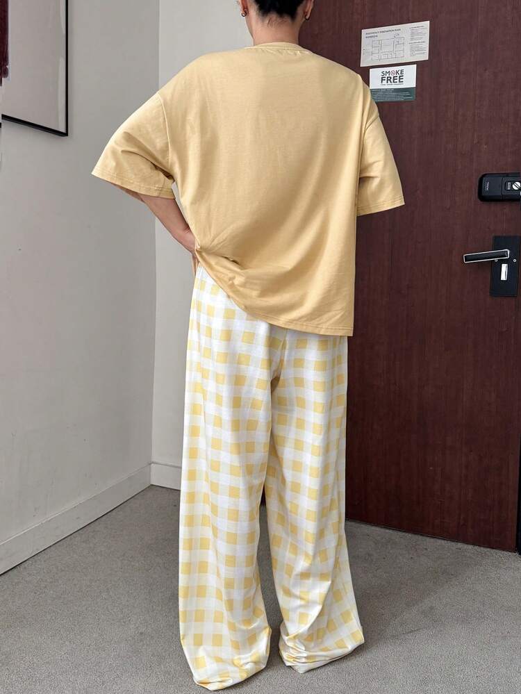 2pcs/Set Women Croissant Print Loose Short Sleeve Pajamas Set, Summer