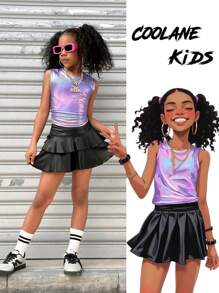Coolane Kids Tween Girl Spring/Summer Streetwear/Concert/Y2K Glitter Sparkly Pink Fitted Tank Top