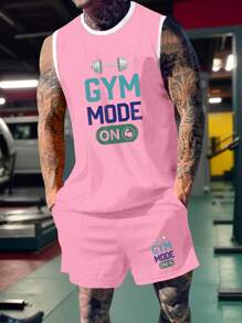 Manfinity Dauomo Men's Letter Print Round Neck Casual Tank Top And Shorts Set - Multicolor - View 1