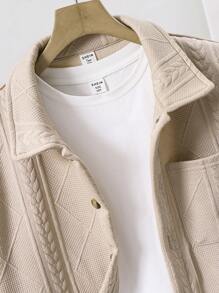 SHEIN 2 件套青少年男孩针织提花宽松插肩领短裤和 T 恤套装，适合春季穿着；青少年男孩服装；青少年男孩夹克，春季返校