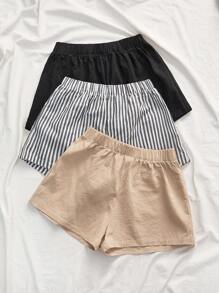 SHEIN VCAY 3件套女士夏季编织时尚多色亚麻短裤，女士夏季服装，夏季服饰，女士节日服装 - 彩色 - 查看 5