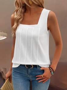 EMERY ROSE Summer New Sleeveless Open-Back Wide Strap Square Neck Discounted Loose Fit Slim Women Tank Top
