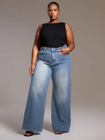 MUSERA Plus Size High Waist Washed Streetstyle, Casual Y2K, 2000's Style Denim Jeans For Streetwear, Cool Girl Winter