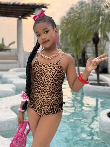Tween Girl Casual Everyday Vacation Versatile Knitted Monokini Swimsuit, Suitable For Beach, Pool, Mommy And Me Matching Outfits (2 Pieces Sold Separately)