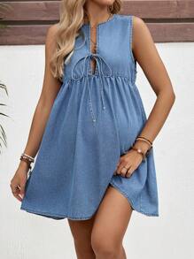 SHEIN Vestido vaquero sin mangas holgado para embarazadas, azul, atuendos de playa para embarazadas, atuendos de verano/verano para mujeres, adecuado para fiestas, vacaciones, citas, San Valentín, tardes de té, adecuado para verano, vacaciones de primavera y verano, atuendos de playa de moda, Día de la Madre/mamá/madre/mamá/Día de la Madre/mamá/mamá/regalo del Día de la Madre