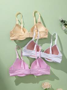 SHEIN 3pcs Set Solid Simplemyld Push Up Wireless Bras For Women - Multicolor - View 2