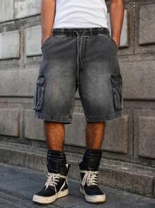 Manfinity Hypemode Short cargo casual ample et délavé gris foncé pour hommes