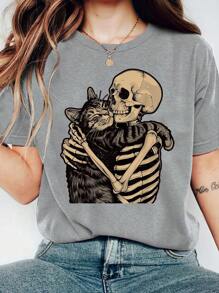 SHEIN LUNE Maglietta a maniche corte con scollo tondo, di taglia grande, alla moda per l'estate