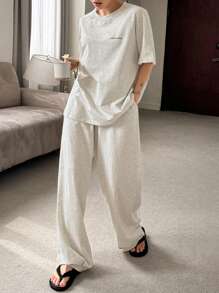 DAZY 2件套女士舒适柔软字母印花家居服套装睡衣 - 灰色 - 查看 5