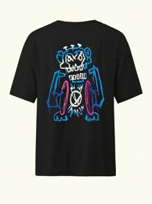 INAWLY Arcane Monkey Boom Print Casual Round Neck Short Sleeve T-Shirt, Gamer's Wear, Relaxed Fit, Cartoon Design, All Season - Black - View 2