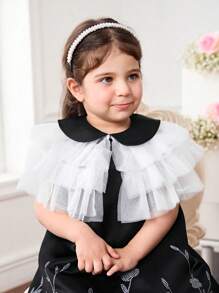 Baby Girl Elegant Floral Print Peter Pan Collar Dress With Chiffon Shawl Set - Black - View 6