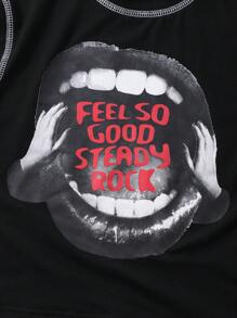 SHEIN Explorewe Teen Girls Letter Print Cropped T-Shirt - Black - View 3