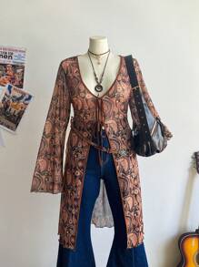 Comfortcana Maglietta casual chic con stampa grafica, in rete, adatta per donne di taglia comoda, per l'estate, la primavera, concerti, festival rave, stile occidentale - Multicolore - Visualizzare 1