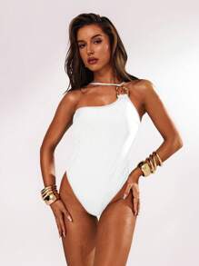SHEIN BAE 1 pieza Traje de baño de una sola pieza de unicolor para mujer, de moda para el verano