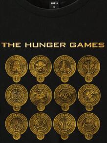 The Hunger Games X SHEIN Men's Casual Letter Graphic Print Short Sleeve T-Shirt, Summer - Black - View 6