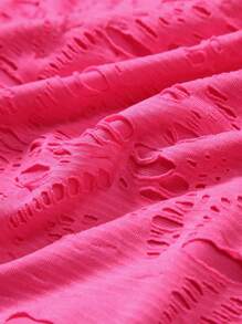 Manfinity Homme Men's Summer Casual Street Ripped Plain Crew Neck Ribbed Tank Top - Hot Pink - View 3