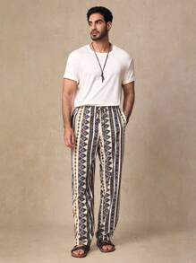 GENTILAND Men's Boho Woven Fabric Pants: Stylish Multicolor Print Drawstring Long Pants With Pockets For A Relaxed Fit - Multicolor - View 3